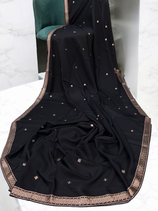 Black Rosegold Diamond Threadwork Embroidered Shaal