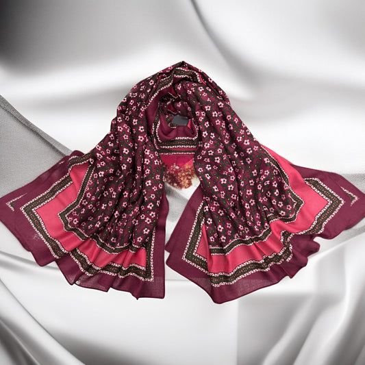 Magenta Coral Floral Printed Modal Hijab