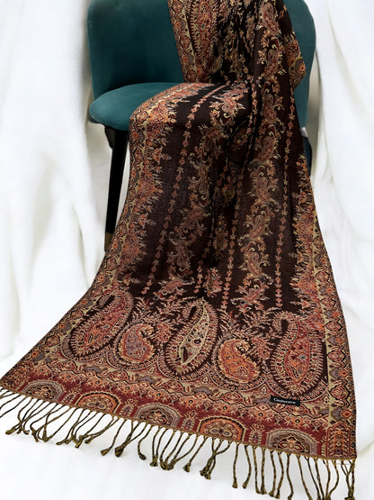 Brown Peach Mint Persian Linear Paisley Two-Tone Pashmina Hijab