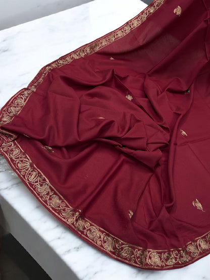 Maroon Bronze Curly Double Border Shaal