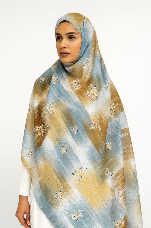 Blueish Green Sketches Patterned Printed Modal Hijab