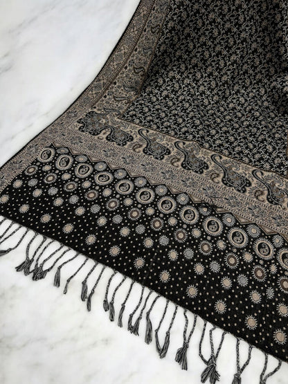 Black Beige Silver dotted two-tone Paisley Pashmina Hijab