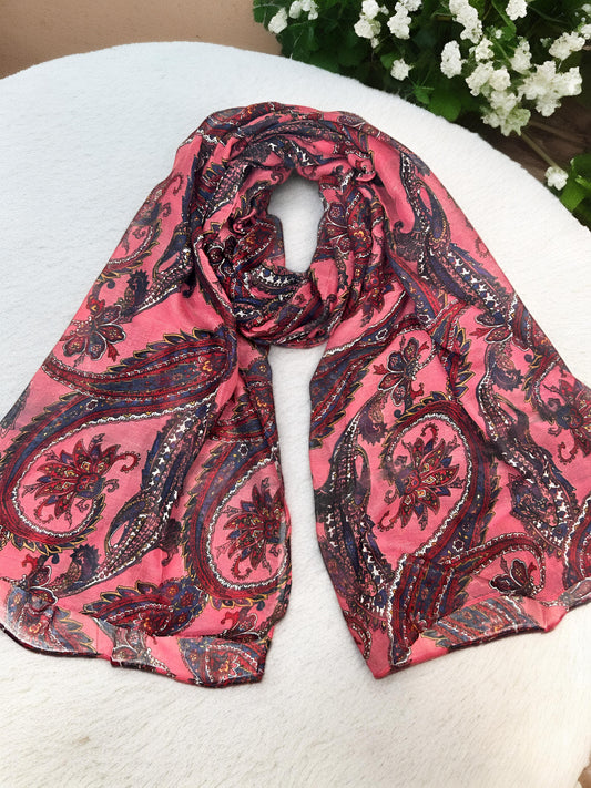 Rose Pink Paisley Printed Modal Hijab