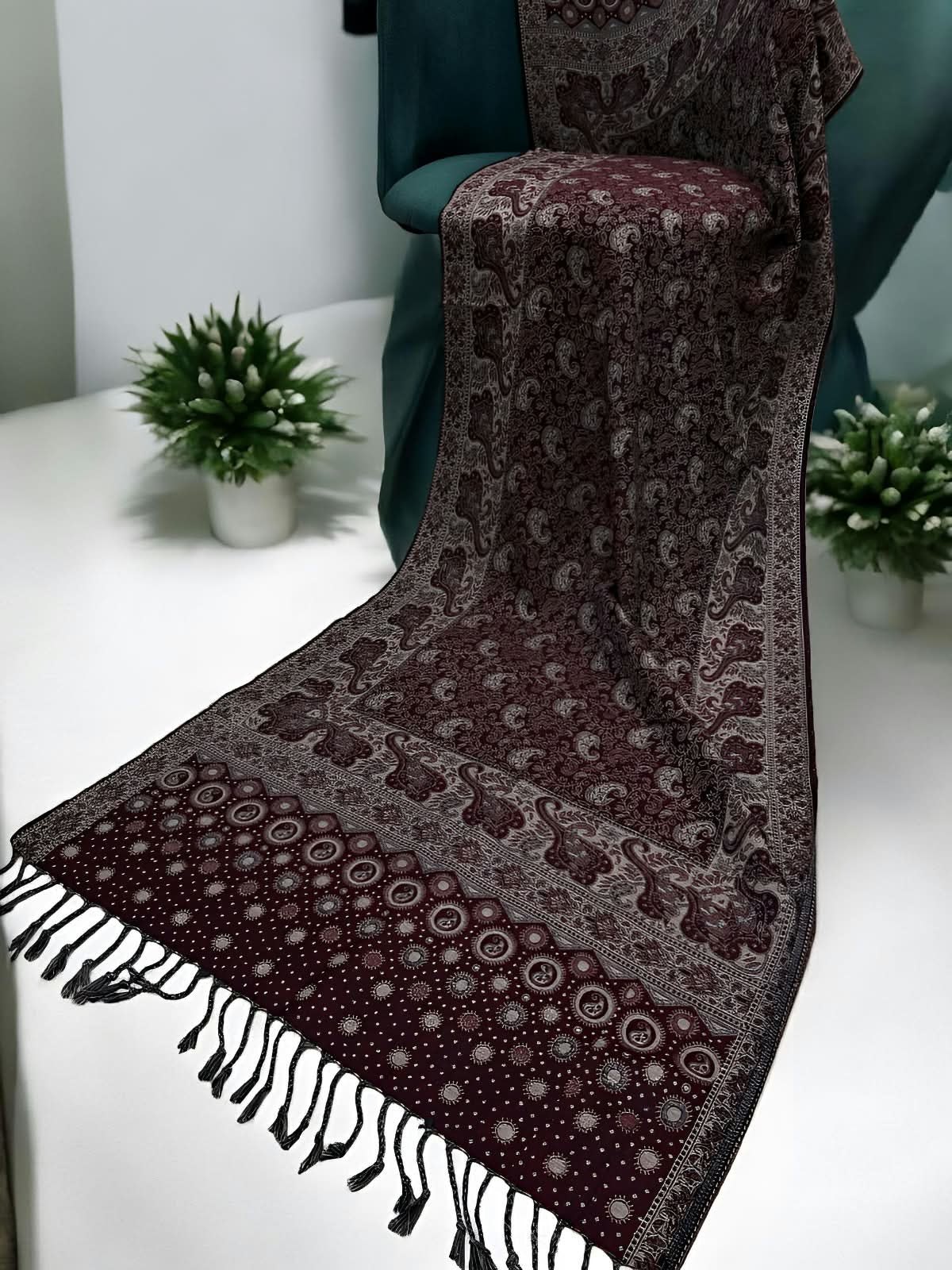 Wine Silver Dotted Dual Tone Pashmina Hijab