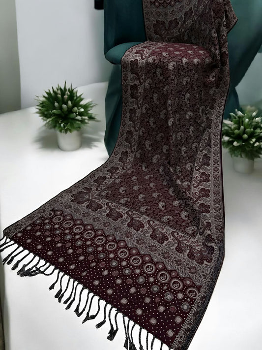 Wine Silver Dotted Dual Tone Pashmina Hijab