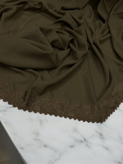 Sepia Peach Cutwork Border Shaal