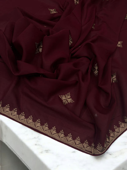 Red Beige Star Floral Embroidered Shaal