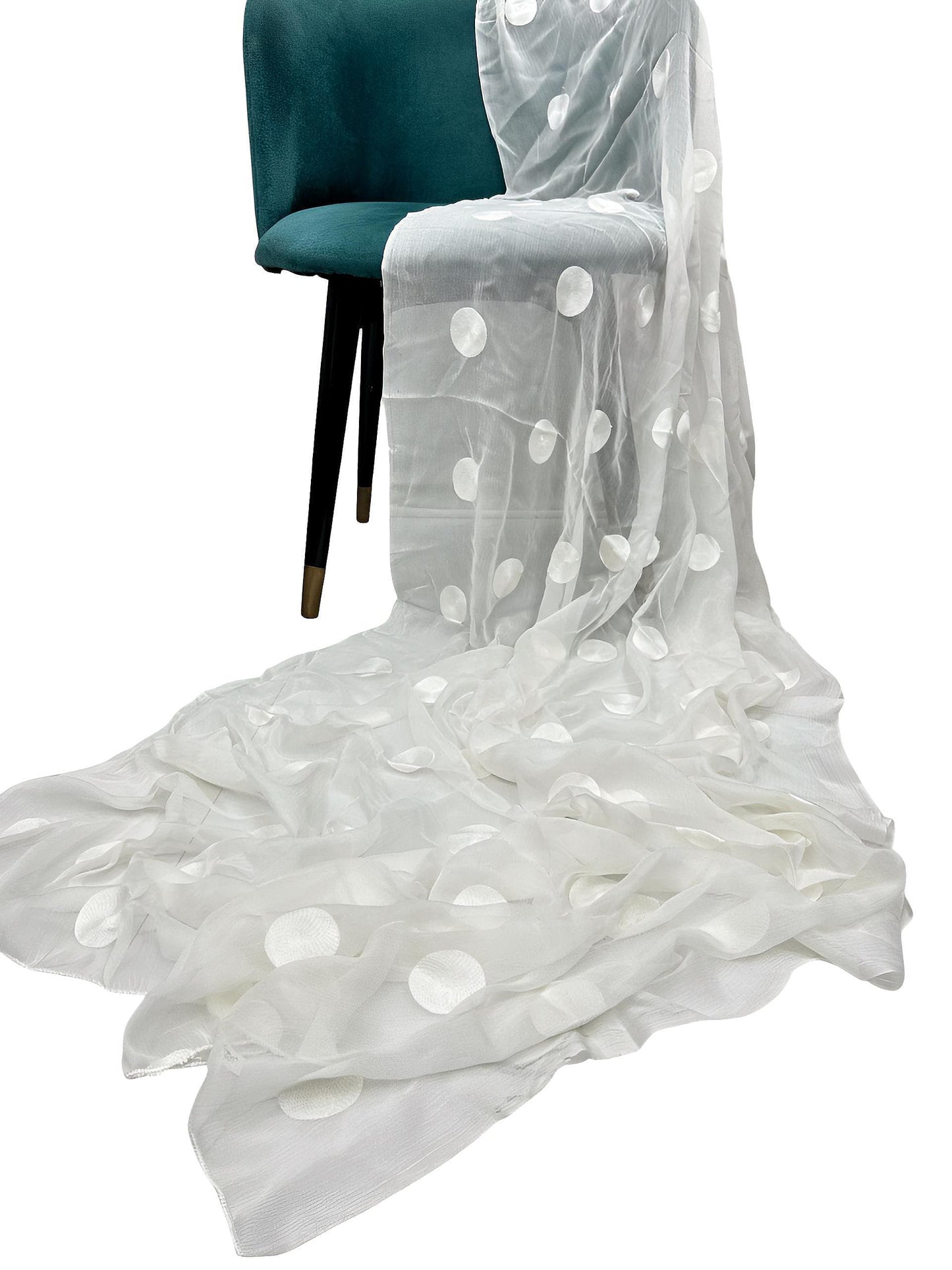 White Polka Dots Embroidered Chiffon Dupatta