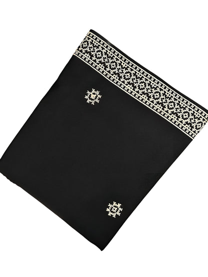 Black Cream Embroidered Border Shaal