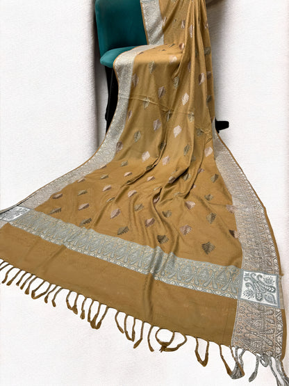 Beige - Leaflet Kashmiri Border Shawl