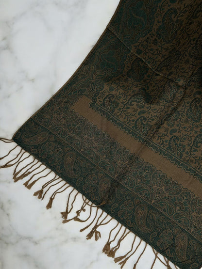 Coffee Turqoise Damask Paisleys Dual Tone Pashmina Hijab