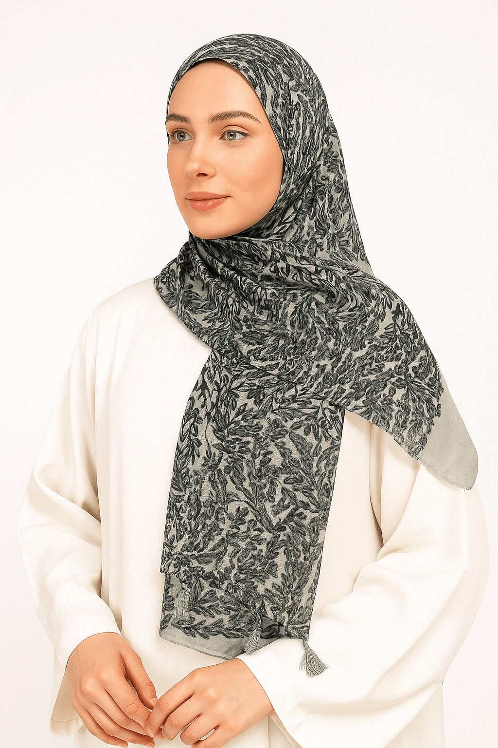 Branded Oyster Floral Printed Modal Hijab