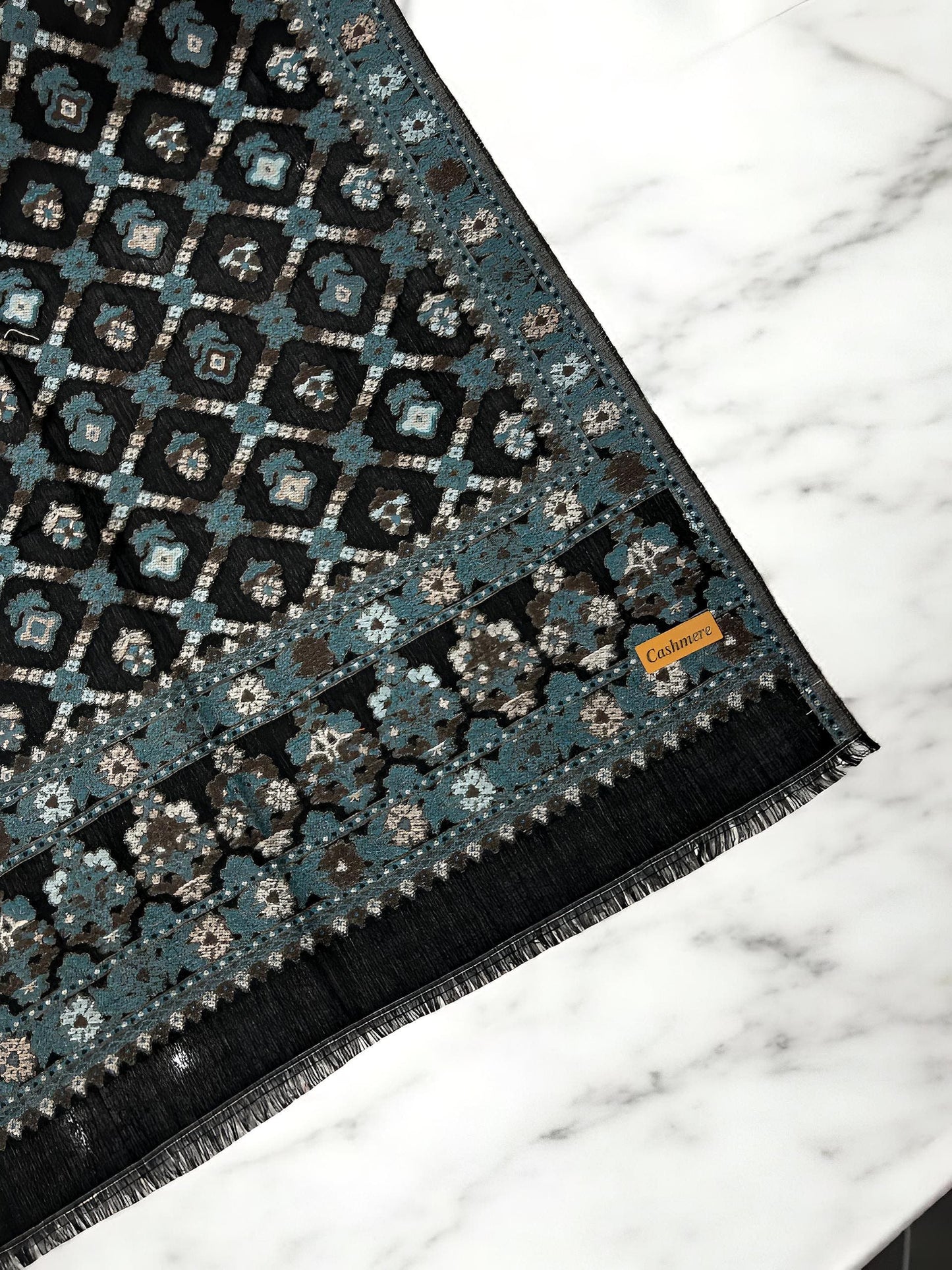 Black Baby Blue Crossed Floral Pashmina Hijab