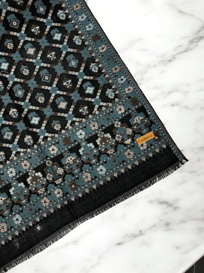 Black Baby Blue Crossed Floral Pashmina Hijab