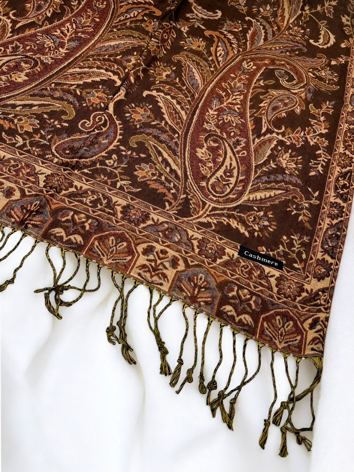 Chocolate Brown Peach Persian Garden Paisley Two-Tone Pashmina Hijab