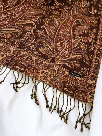 Chocolate Brown Peach Persian Garden Paisley Two-Tone Pashmina Hijab