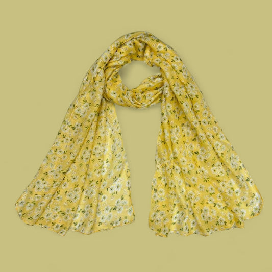 Yellow Pretty Floral Printed Lawn Hijab