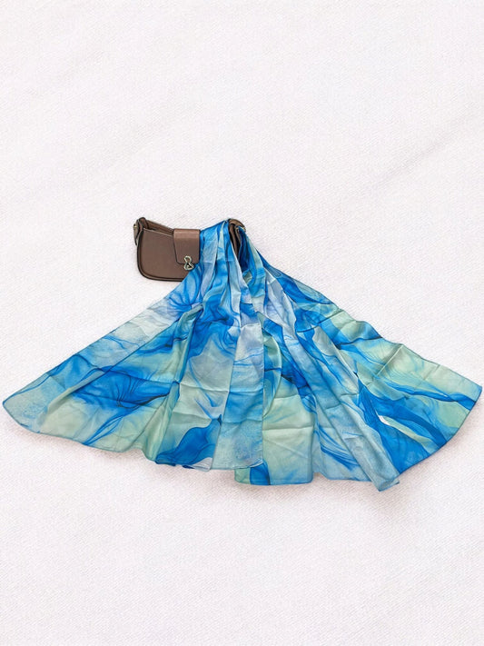 Large Satin Silk Scarf - Mint Blue Shades