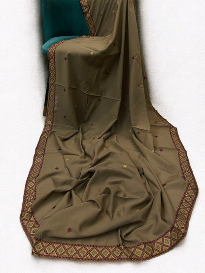 Taupe Brown Diamond Double Embroidered Shaal