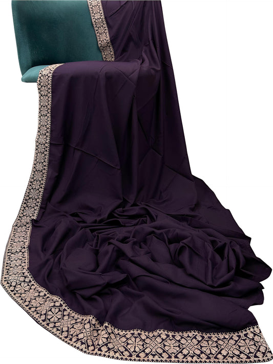 Deep Purple Sparkle Embroidered Border Shaal