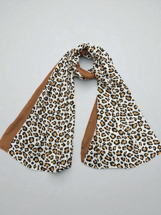 Ash Brown White Cheetah Printed Modal Hijab
