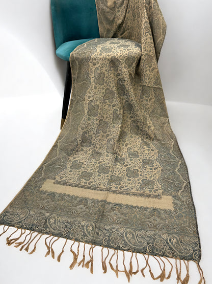 Beige Mint Green Dual Tone Pashmina Hijab