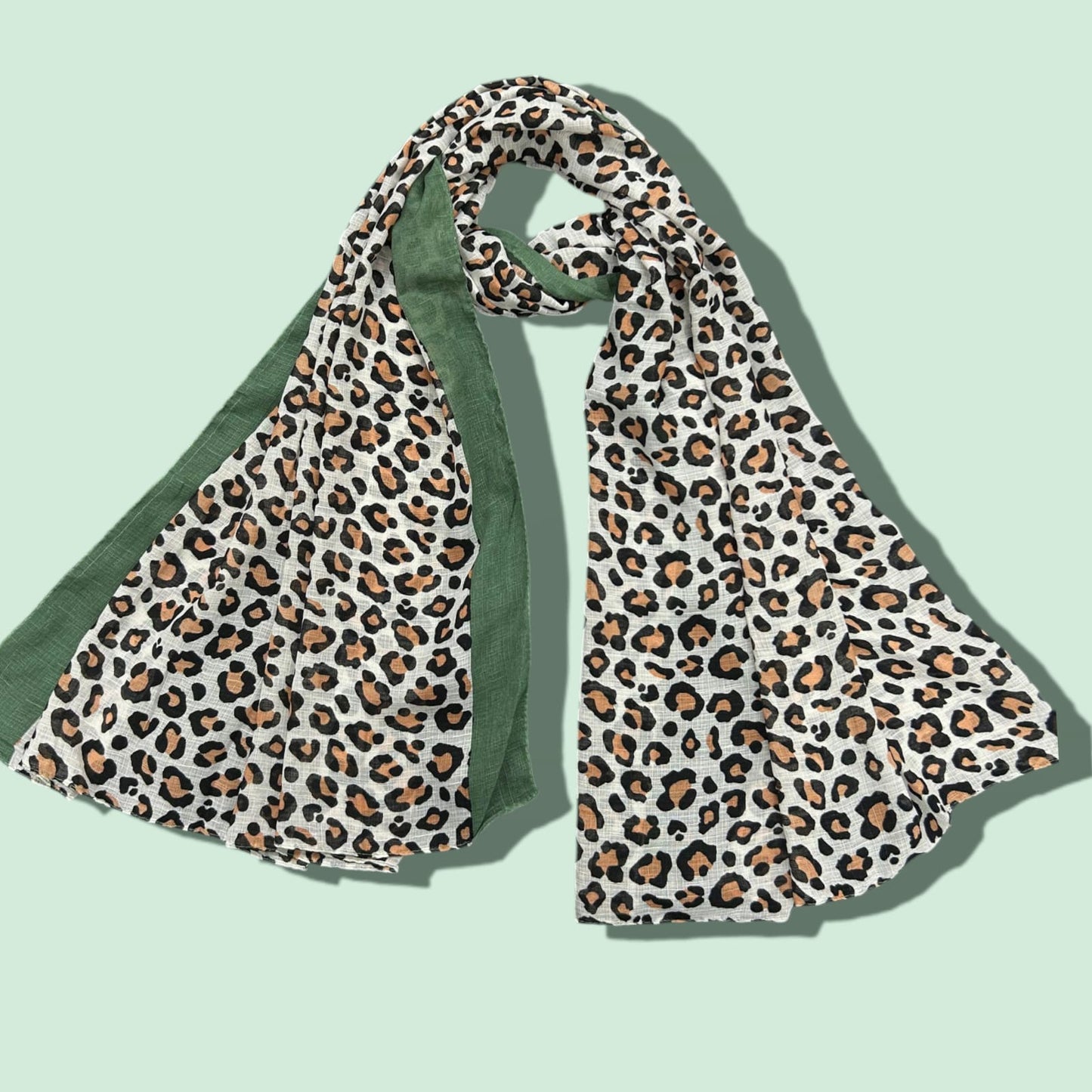 Green White Cheetah Printed Modal Hijab