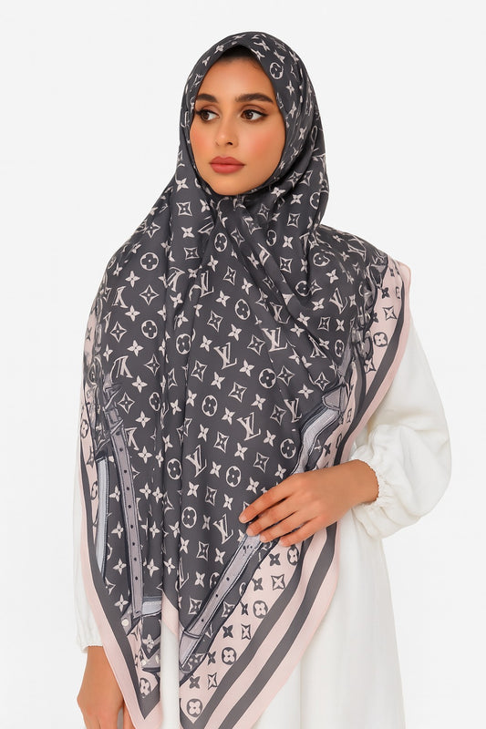 Large Satin Silk Scarf - Greyish Pink LV