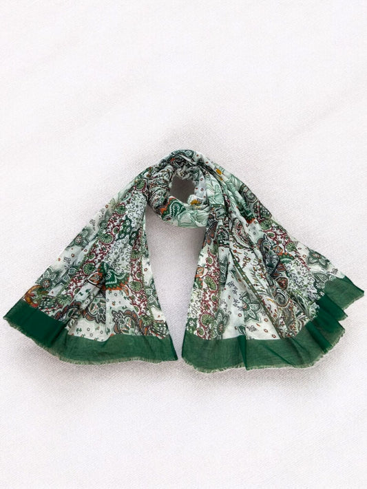 Forest Green White Floral Printed Modal Hijab