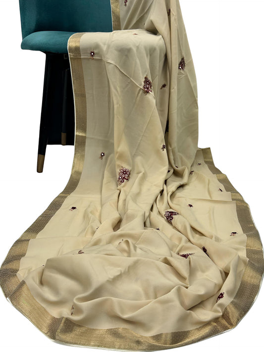 Beige Taupe Shiny Border Shaal