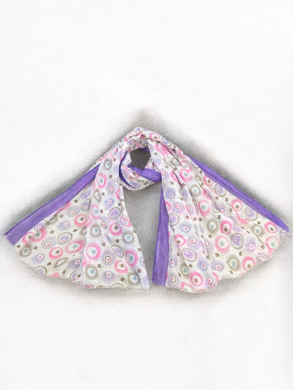 White Purple Glitter Circles Printed Modal Hijab