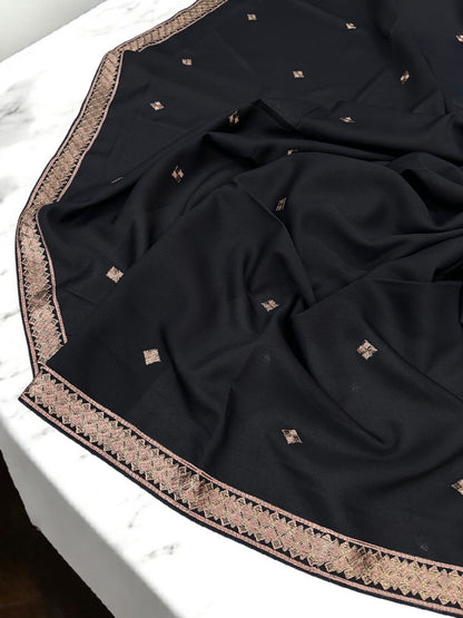 Black Rosegold Diamond Threadwork Embroidered Shaal