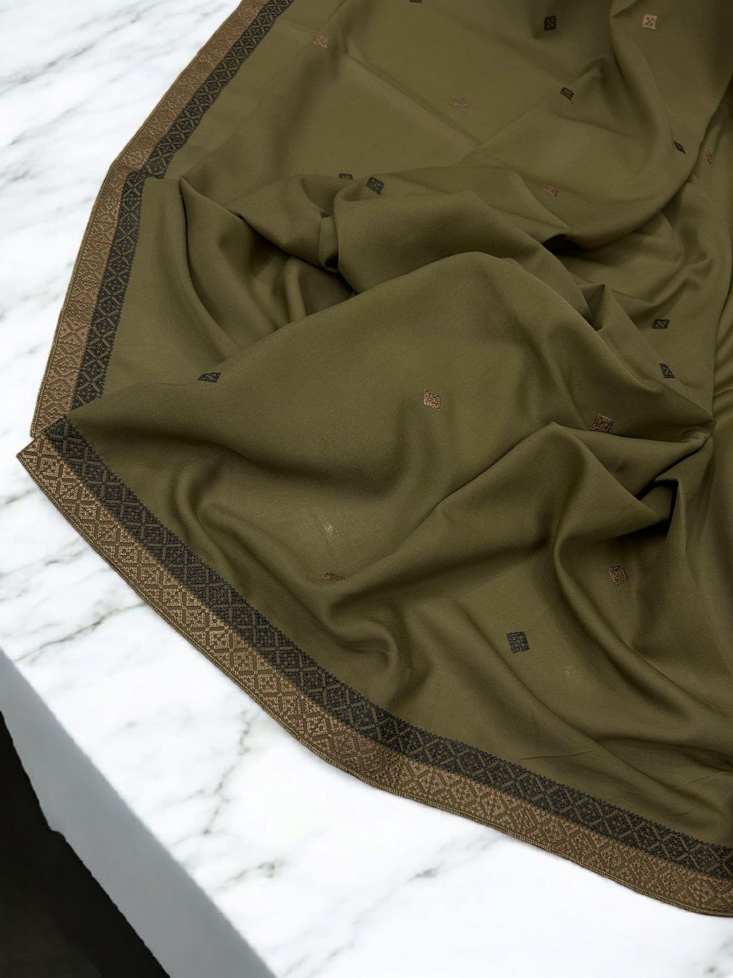 Sepia Brown Double Border Embroidered Shaal