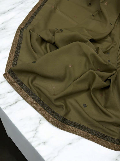 Sepia Brown Double Border Embroidered Shaal