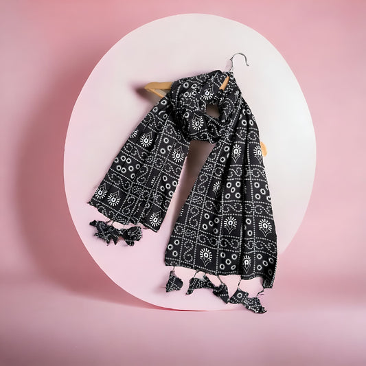 Coal Black Printed Lawn Hijab