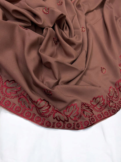 Terracotta  Red Leaflets Fancy Embroidered Shaal
