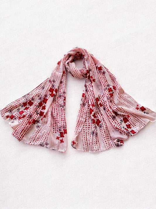 Rosey Pink Red Flowers Printed Modal Hijab