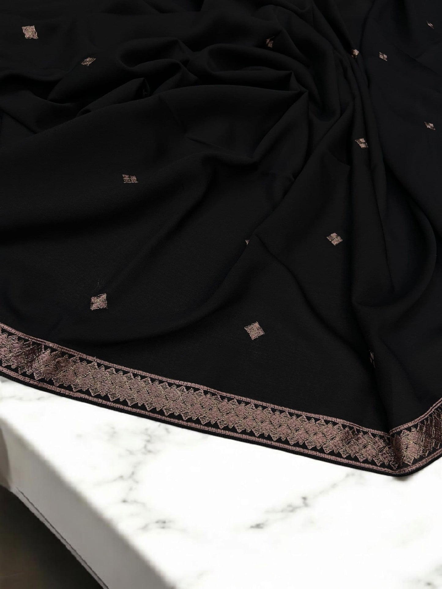 Black Dusty Rose Diamond Threadwork Embroidered Shaal
