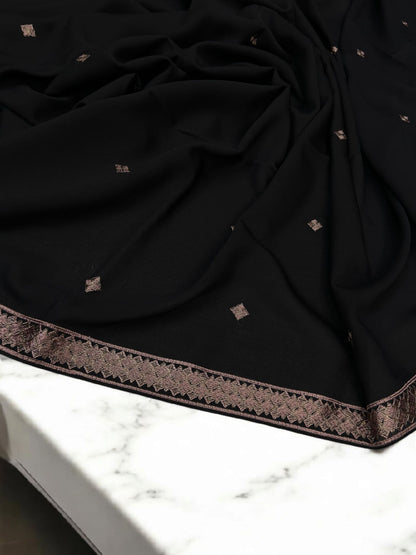Black Dusty Rose Diamond Threadwork Embroidered Shaal