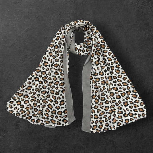 Grey White Cheetah Printed Modal Hijab