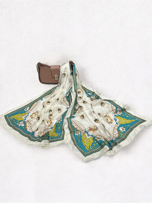 Satin Silk Scarf - White Peacock Valentino