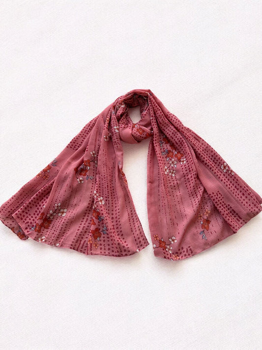 Pink Red Flowers Printed Modal Hijab