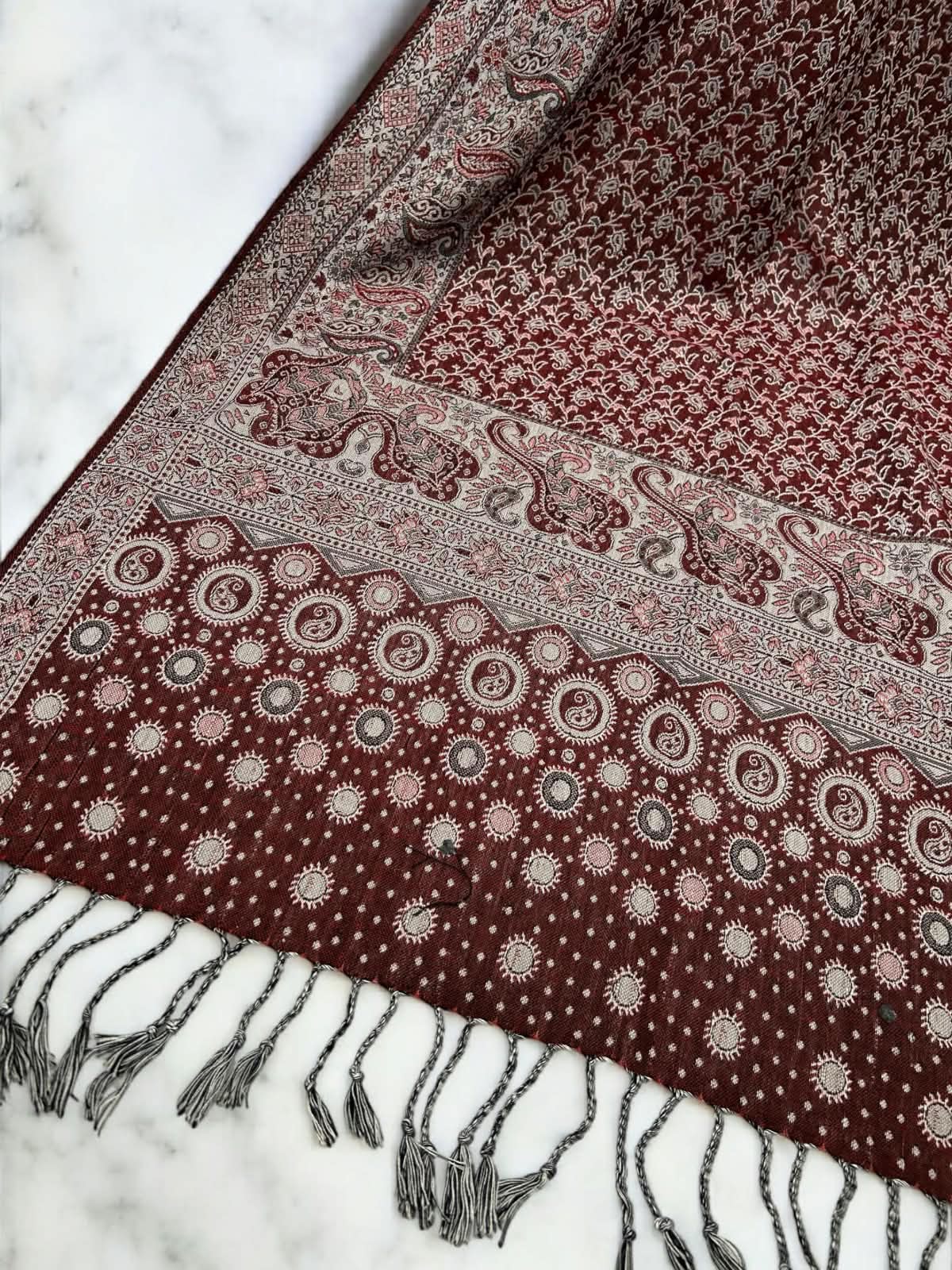 Sangria Silver Dotted Dual Tone Pashmina Hijab