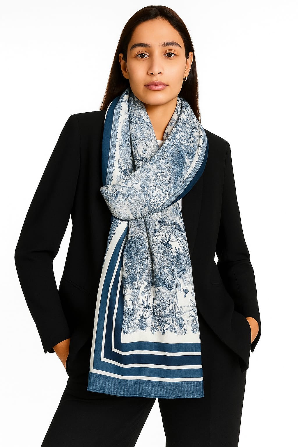 Printed Viscose Wool Hijab - Startford Blue Floral