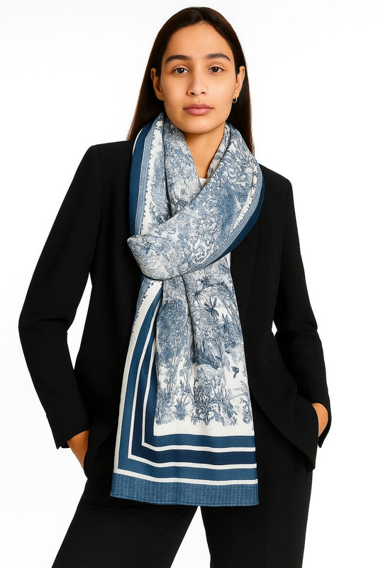 Printed Viscose Wool Hijab - Startford Blue Floral