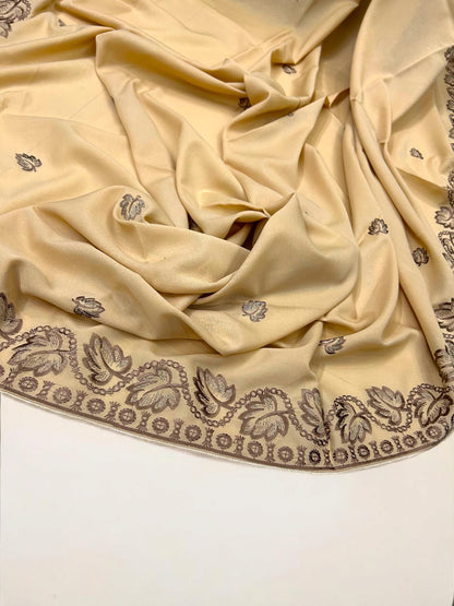 Khaki Brown Leaflets Fancy Embroidered Shaal