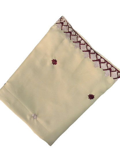 Khaki Maroon Pink Floral Border Shaal