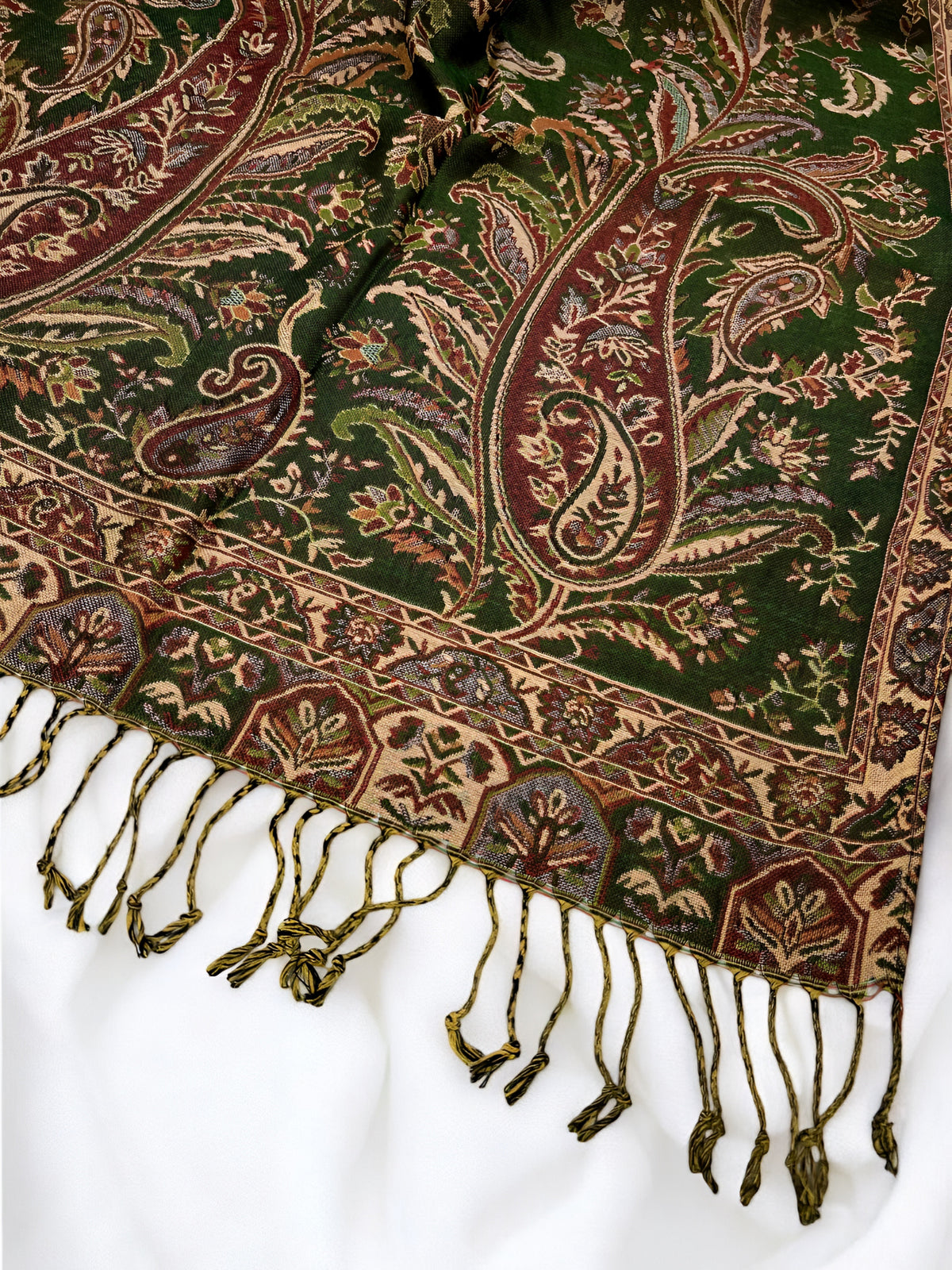 Parsley Green Rust Persian Garden Paisley Two-Tone Pashmina Hijab