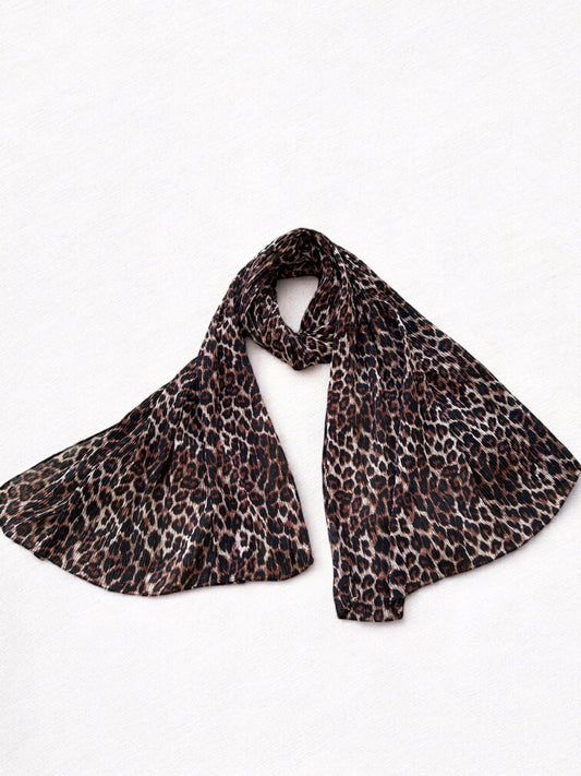 Chocolate Brown Cheetah Printed Pleated Modal Hijab