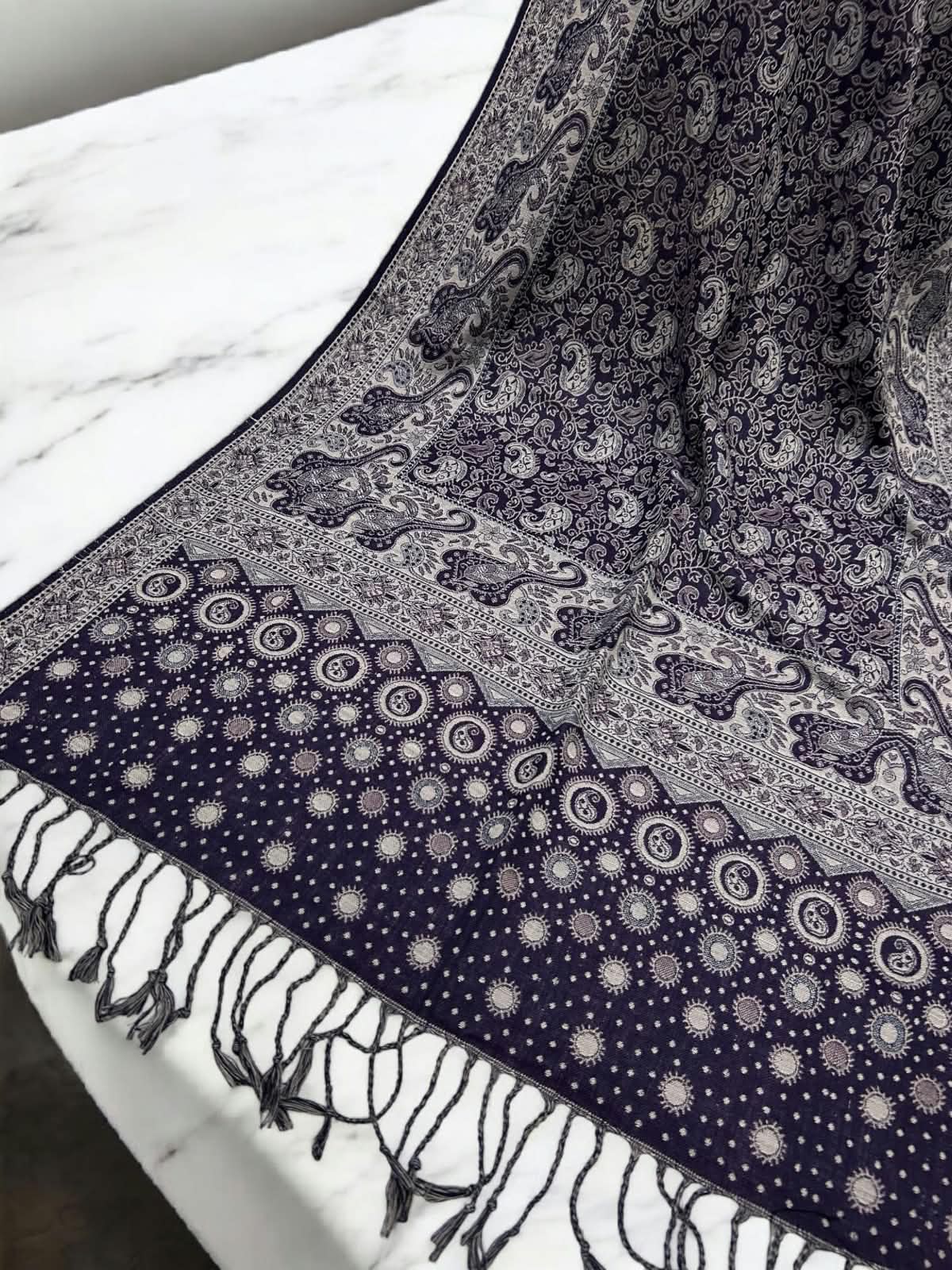 Eggplant Purple Silver Dotted Dual Tone Pashmina Hijab